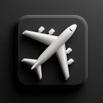 Square black icon, 3D white airplane