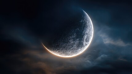 Wall Mural - Crescent moon bathed in ethereal light against a dark sky.