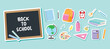 © OrangRobot - Cute sticker set of back to school supplies. Vector set. School stationary