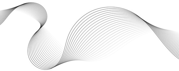 Poster - Abstract black wave dynamic curve lines on transparent background with flowing particles. Digital energy waves technology concept. Modern backdrop design for business, presentation, banner.