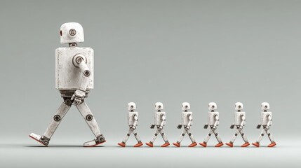 Poster - Group of robots walking together symbolizing collective intelligence and ai-driven customer journey solutions