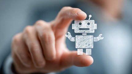 Poster - Person holding a white robot representing ai business agility bot concept for fast and efficient operations
