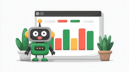 Poster - Robot displaying a business chart while providing insights and analysis for strategic decision making processes