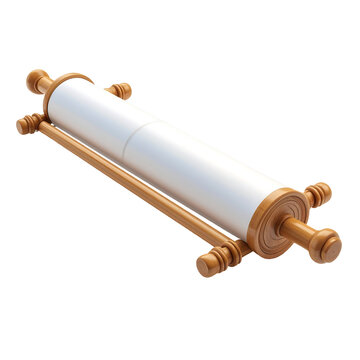 Isolated Blank Cultural Story Scroll with Rolled Paper and Wood Rods on Transparent Backdrop