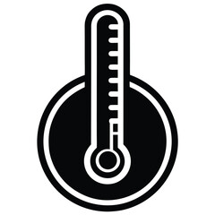 Poster - Black and white icon of a thermometer measuring temperature inside a circle