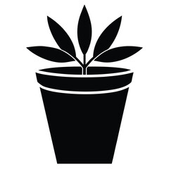 Poster - Simple black silhouette of a potted plant with multiple leaves