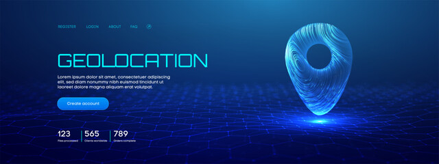 Poster - 3D Map Pin Icon with GPS Technology and Digital Roadmap Vector. Futuristic AI Route Marker for Navigation or Tourism Website. Abstract Wireframe Destination Tag with Hologram Light Effect.