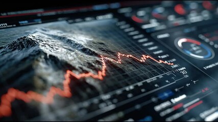 Aufkleber - A computer screen shows a graph with a mountain in the background