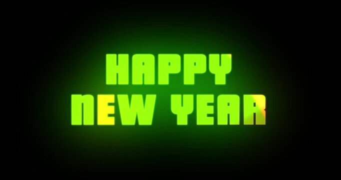 Happy New Year! Shine Green Neon Gradient Flicker text animation on a black background