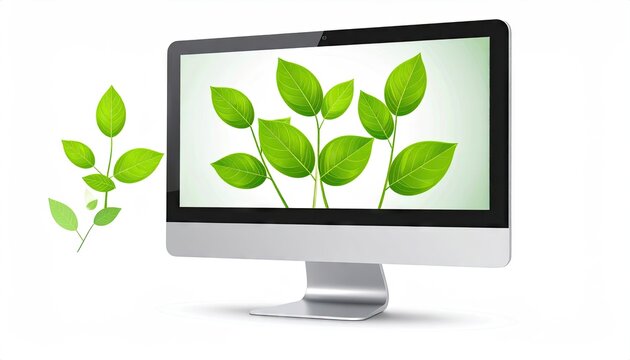 Computer Screen with Green Leaves