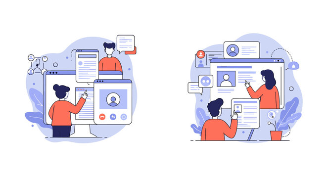 Digital Collaboration and Communication Illustrated with Modern Flat Design