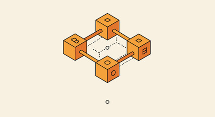 Poster - Interconnected Orange Cubes Representing Blockchain Technology with Bitcoin Symbol