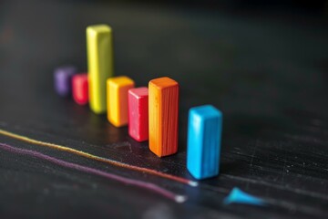 Poster - Colorful wooden blocks are forming an ascending bar graph on a black background