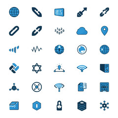 Fototapete - A set of vector icons for web design, featuring symbols for internet and mobile communication, including email, social media, and navigation arrows