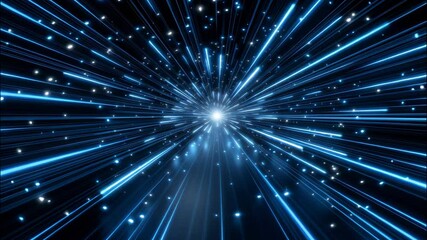 Poster - Blue light rays glowing particles radiate bright center dynamic futuristic digital background full energy motion vibrant particle glow ray energy