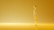 © alexandra_pp - Translucent human figure melting into a golden surface in a minimalist scene, symbolizing heat, fragility and dissolution of self.