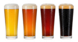 Four glasses of beer with different colors isolated on transparent background