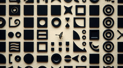 Poster - Black geometric shapes create a modern abstract pattern