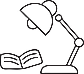 Poster - Desk Lamp and Open Book Icons, Flat Black Vector Art, Study Time Elements, Education and Learning Illustration for Students