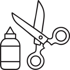 Poster - Scissors and Glue Stick Icons, Flat Black Vector Style, School Craft Tools, Stationery Symbols for Classroom or DIY Design