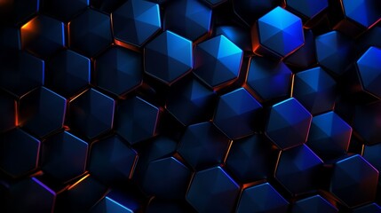 Poster - Close up of a blue and orange background with a pattern of hexagons. The hexagons are blue and orange, and they are arranged in a way that creates a sense of depth and texture
