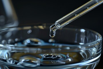 Poster - Pipette is dripping a sample into a glass beaker filled with liquid in a laboratory setting