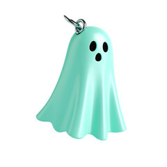 Poster - Mint Green Ghost Icon with Metal Chain Link Floating on Transparent Background