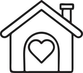 Poster - House with Heart Icons, Flat Black Vector Illustration, Family Home Symbol, Safe Living Space, Love and Care Concept
