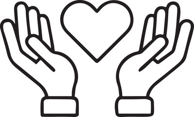 Poster - Hands Forming Heart Shape Icons, Flat Black Line Style, Kindness and Love, Family Unity, Positive Connection Symbol
