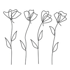 Poster - Single line art vector flower illustration collection.One continuous line art.Vector illustration