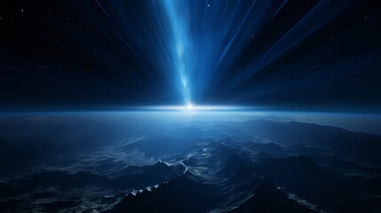 Wall Mural - blue sky with a bright light in the middle. the light is surrounded by a blue and white halo. the sk
