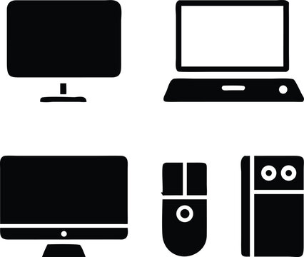 Black computer icons desktop laptop mouse and tower