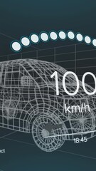 Poster - Animation of interface with charging battery icon and speedometer over car