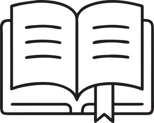 Poster - Opened Book with Bookmark Icons, Flat Black Vector Art, Reading Material, Knowledge Source, Educational Graphic Resource