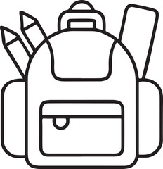 Poster - Backpack Filled with Study Items Icons, Flat Black Vector Art, School Bag Design, Educational Supplies, Student Readiness Set