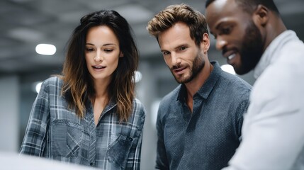 Poster - A team discussing their real estate investment plan in a meeting room  long title A group of professionals gathered in a modern office