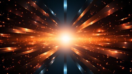 Wall Mural - Bright orange light is shining through a dark background. The light is surrounded by a series of blue and orange lines. The image has a futuristic and energetic feel to it