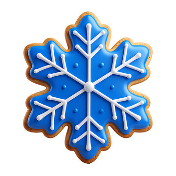 Navy Blue Snowflake Cookie with White Icing Decoration in 3D Rendering on Transparent Background