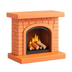 Poster - Orange Brick Fireplace with Wooden Logs on Transparent Background a Cozy Element