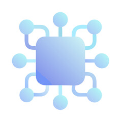 Poster - Vector art of a blue and purple network icon with a central square connected to surrounding circles is isolated on a white background