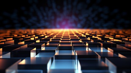 Poster - Close up of a black and blue grid of cubes. The cubes are illuminated with a purple light