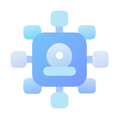 Poster - Vector art of stylized network icon with a central element connected to surrounding nodes on a gradient background isolated on transparent background