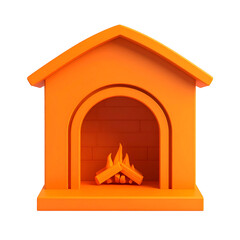 Poster - Orange Fireplace Icon 3D Render with Rounded Arch and Transparent Background Minimal Cozy Holiday