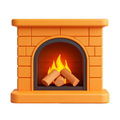 Poster - Orange Fireplace with Rounded Edges 3D Render Logs Interior Lighting on Transparent Background