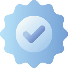 Poster - Vector art of stylized badge or seal icon with a wavy edge and a checkmark on a gradient background isolated on transparent background