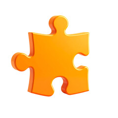Poster - Orange Puzzle Piece 3D Rendering with Rounded Edges on Transparent Backdrop