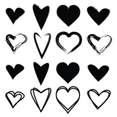 Poster - An array of 12 distinct black heart designs set against a plain white backdrop
