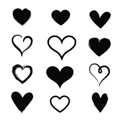Poster - An arrangement of twelve hearts in a square layout varying in shape and style all solid black on a white backdrop