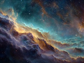 Wall Mural - Colorful Cosmic Nebula With Orange And Blue Streaks