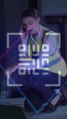 Poster - Animation of digital data processing and qr code over caucasian female server room worker